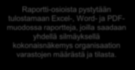 Varastojen inventointi Raportti-osioista pystytään tulostamaan Excel-, Word- ja PDFmuodossa