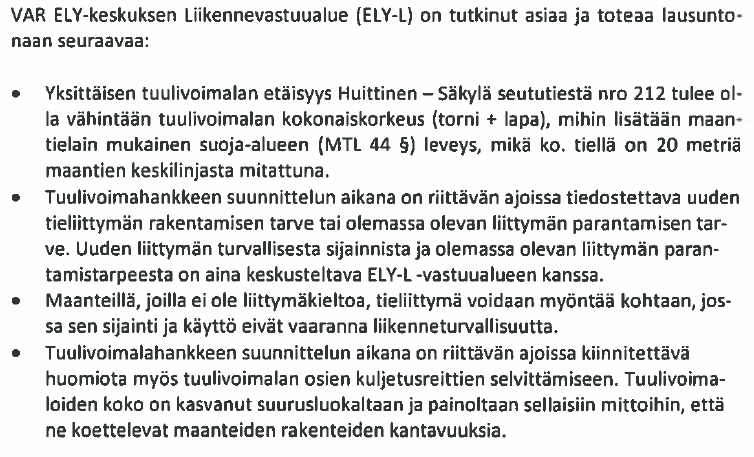 2 (13) LAUSUNNOT Varsinais-Suomen Elinkeino-, liikenne ja ympäristökeskus, 9.10.