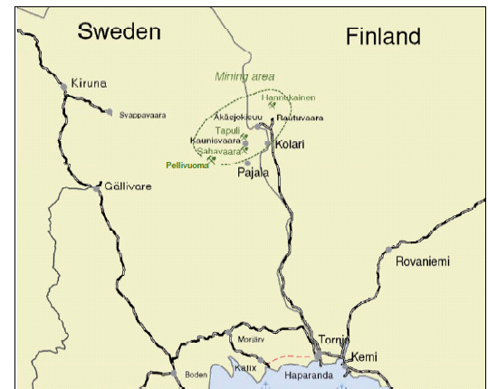 2.2. Northland Resources ltd:n kaivoshanke ja sen mahdolliset vaikutukset Kolarin radan liikenteeseen Kaivostoiminnan laajuus ja kaivosten sijoittuminen Northland Resources Ltd on toteuttamassa