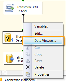 91 Data Viewer -pysähdyspisteet mahdollistavat Data Flow -tehtäväkomponentissa siirtyvän tiedon tarkastelun SSIS-paketin suorituksen aikana, kun tieto on poimittu tietolähteestä Data Flow:n