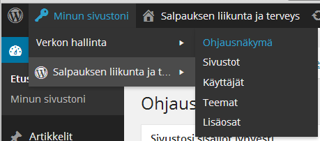 1 Verkon pääkäyttäjä (Network Admin) Verkon pääkäyttäjä eli Network Admin on koko sivuston eli verkon ylläpitäjä. Pääkäyttäjä voi lisätä uusia blogeja ja käyttäjiä sekä muokata pääblogia.