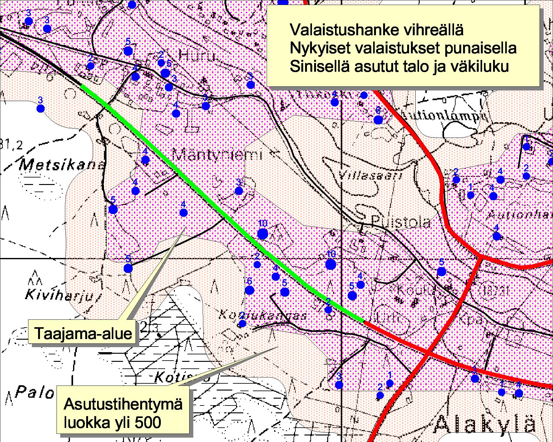 Oulun tiepiirin tievalaistuksen toimintalinjat ja kehittämistarpeet ARVIOINTIMENETELMÄ 41 Esimerkki tievalaistushankkeen kiireellisyysluokan laskemiseksi.