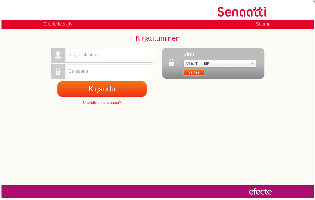 SENAATTILA-PALVELUUN KIRJAUTUMINEN Senaattila Palvelupyynnöt palvelun etusivulta on ohjaus kirjautumissivulle Kirjautumissivulla voit kirjautua joko käyttäjätunnuksella ja salasanalla tai