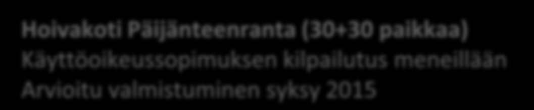 Yksityisairaala/VitaDays Oy, kilpailutettu Hoivakoti Toivola (60 paikkaa) valmis 9/13 Käyttäjä Jyväskylän kaupunki,