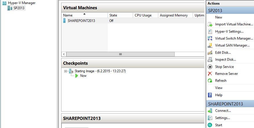 7. Valitse SharePoint2013-virtuaalikone ja klikkaa Next. Select the SharePoint2013 virtual machine and click Next. 8. Klikkaa Next. Click Next. 9.
