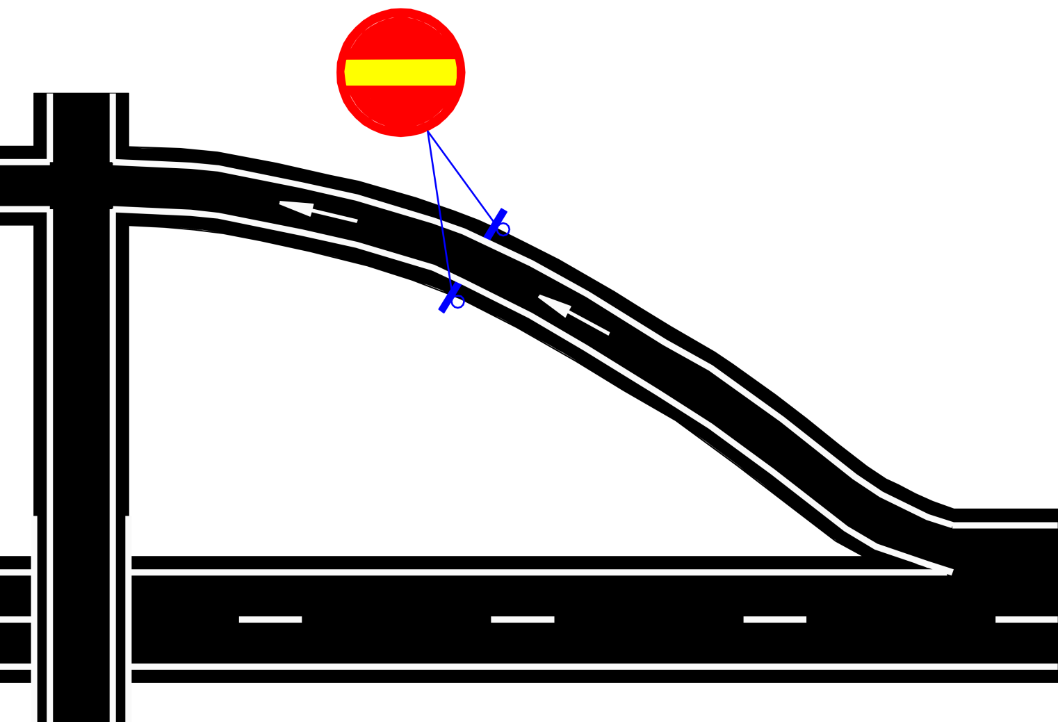 Ajokaistanuoli rampilla Voidaan käyttää