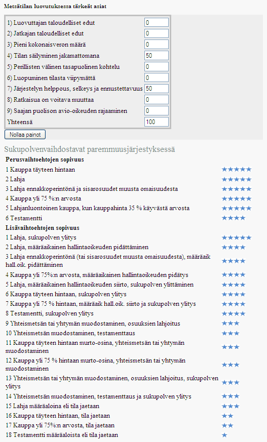 Tavoitevertailuohjelman lisävaihtoehdot Lisävaihtoehdot ottavat kantaa joihinkin mahdollisiin ratkaisuihin Esimerkiksi Sukupolven