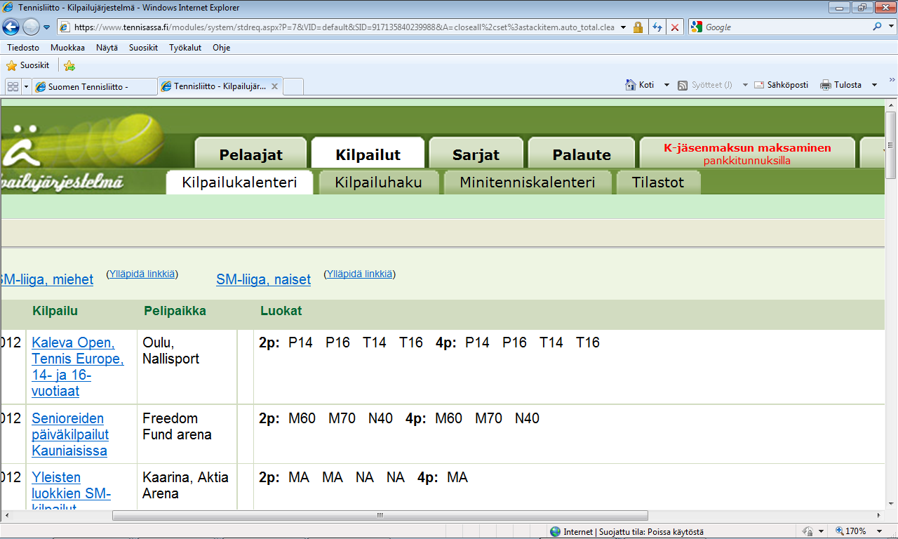 14(16) 3) Syötä pelaajat ja tulokset. Pelaajan tiedot voidaan hakea numerolla tai nimellä.