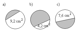 117. Kunkin oheisen ympyrän kokonaispinta-ala on 12,6 cm 2. Laske varjostetun segmentin ala. 118.