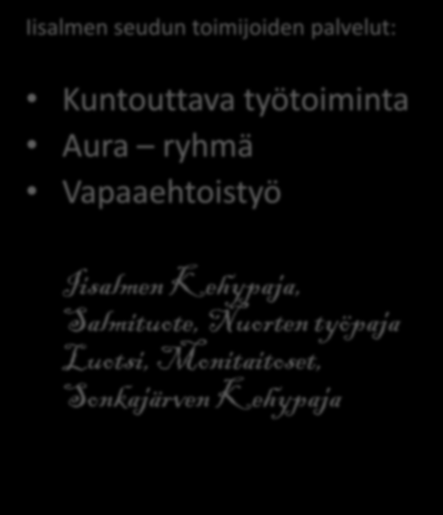 Kuntouttavat palvelut - Arjen hallinnan tukeminen - Tarkoitettu asiakkaalle, joka tarvitsee: Tukea omien voimavarojen esille nostamiseen ja vahvistamiseen Tukea sosiaalisen verkoston muodostamiseen