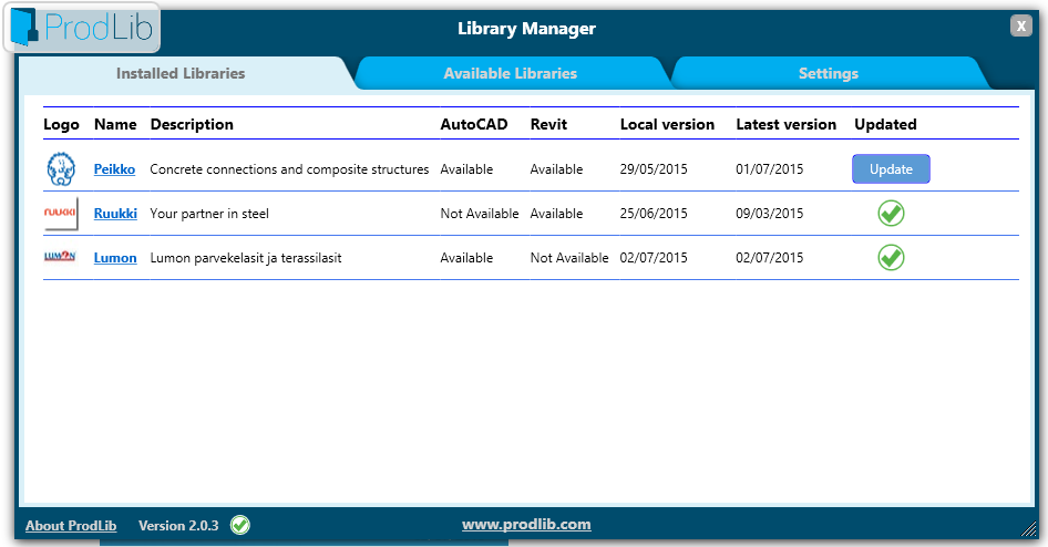6. Kirjastojen päivittäminen Sovellus seuraa kirjastojen ajantasaisuutta automaattisesti ja ilmoittaa mahdollisista päivityksistä Windowsin ilmaisinalueelle tulevalla viestillä There is new content