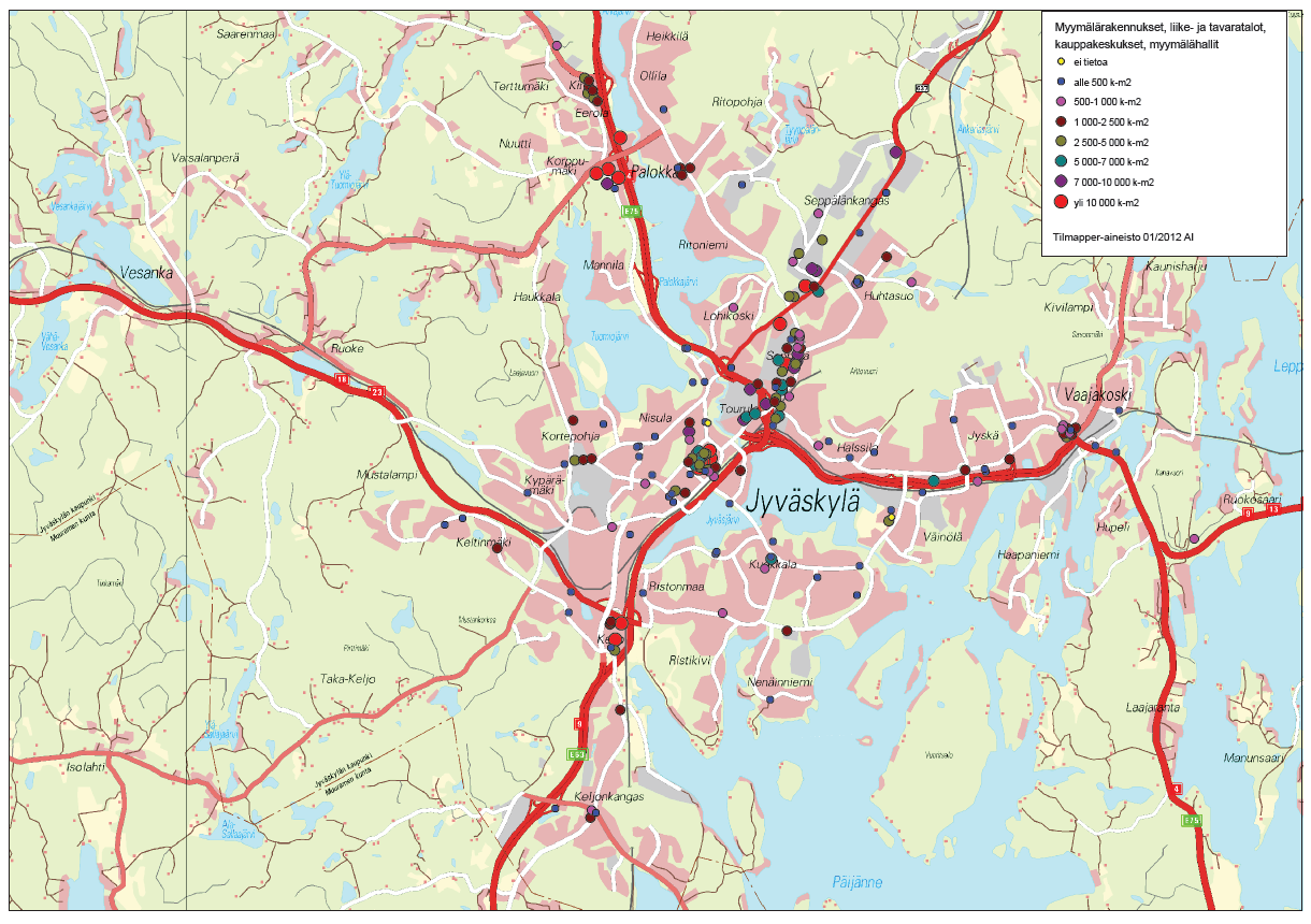 Jyväskylän yhtenäisen keskustaajama-alueen seudullisesti merkittävän erikoistavarakaupan 10 000 k- m² mitoitusrajan määrittely perustuu kaupungin ostovoimaperusteisen tarvelaskelman lisäksi