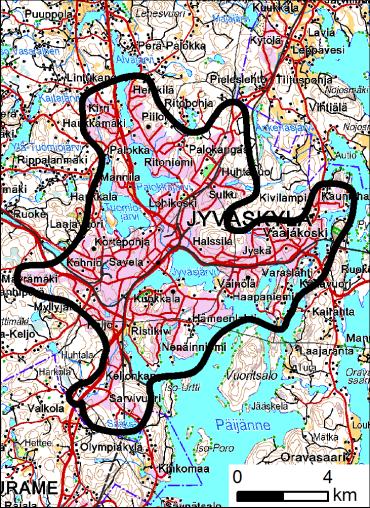 KAUPPA JA KESKI-SUOMEN 4. VAIHEMAAKUNTAKAAVA, KESKI-SUOMEN LIITTO/KAUPAN TYÖRYHMÄ Kaupalliset vyöhykkeet (km-1) Kohde Kunta 1. 2.