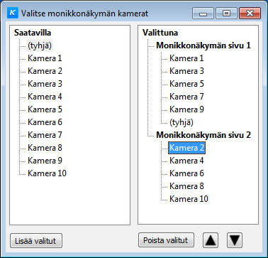 2.1 Monikkonäkymä Tavanomaisen kameraikkunoihin pohjautuvan näkymän lisäksi on mahdollista asettaa halutuille näytöille koko ruudun monikkokuva.