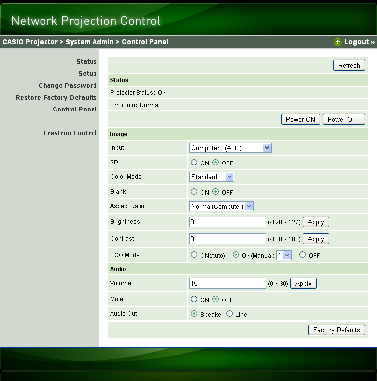 Projektorin Network Projection Control -ohjaus 1.