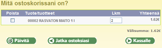 Tilaushistoria listalta Jos olette tilanneet aikaisemmin tilausjärjestelmämme kautta, tilatut tuotteet näkyvät sivun oikeassa laidassa Tilaushistoria otsikon alla.