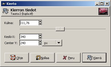 valinta enterillä TAI Esille ilmestyy myös kierto-ikkuna, jossa