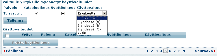 Sivu 12 / 23 2.5.1 Tulevat tilit Yksilöidylle käyttäjälle voi antaa tilinkäyttövaltuudet automaattisesti kaikkiin yrityksen Business Online sopimukseen liitettäviin uusiin tileihin.