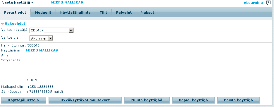 Sivu 4 / 23 Käyttäjäkohtaiset yksityiskohdat Näet käyttäjäkohtaiset yksityiskohdat valitsemalla nuolikuvakkeen toimintovalikosta Näytä käyttäjä.