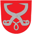 Kuva 8. Työhön ja elinkeinoihin liittyviä tunnuksia Kalajoki Konnevesi Lohtaja Ylistaro Kotka KA, Europeana Heraldica. Tekijät vas.