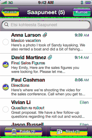 Sähköpostin järjestäminen Voit poistaa viestejä yksi kerrallaan tai valita joukon ja poistaa sen kerralla. Voit myös siirtää viestejä postilaatikosta toiseen.