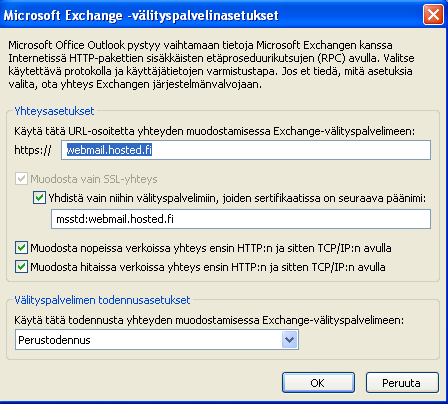 Micrsft Exchange välityspalvelinasetukset (Micrsft Exchange Prxy Settings) Määritä asetukset alla levan kuvan mukaisesti.