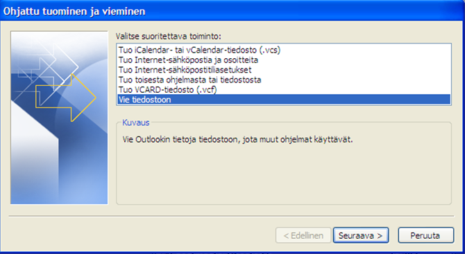 Käynnistä Outlk - Valitse Tiedst - Tu ja vie (File Imprt and