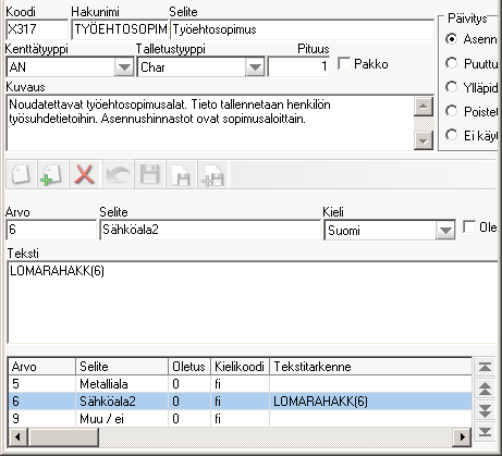 2 Osa 1 Tässä osassa käsitellään lomarahan maksamista erillään lomapalkasta ja erikseen määrättynä kuukautena. Tämä toteutus vaatii Lomat-sovellusta. 2.1 Lomaraha erillisenä lomapalkasta 2.1.1 Lomarahan maksukuukauden parametrointi Kenttäkirjastoon parametrille X317 määritellään työehtosopimuksittain lomarahan maksukuukausi.