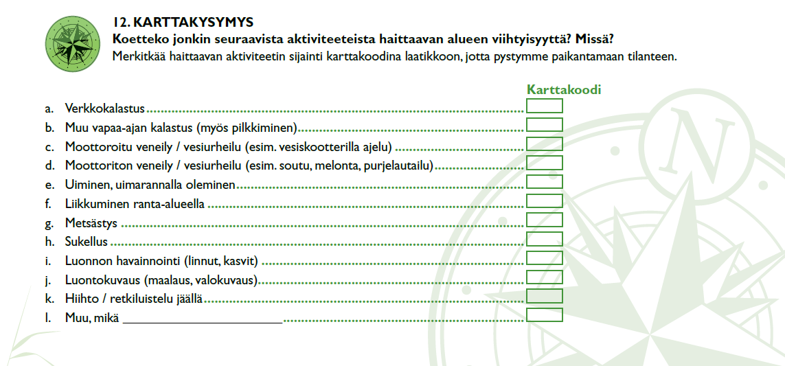 Vastaajat saivat halutessaan merkitä kartalle alueet, joissa esiintyy heitä häiritseviä aktiviteetteja (kuva 32).