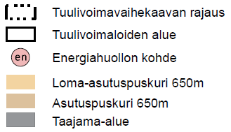 Ote tuulivoimavaihemaakuntakaavan liitekartasta 2: Asutuksen ja