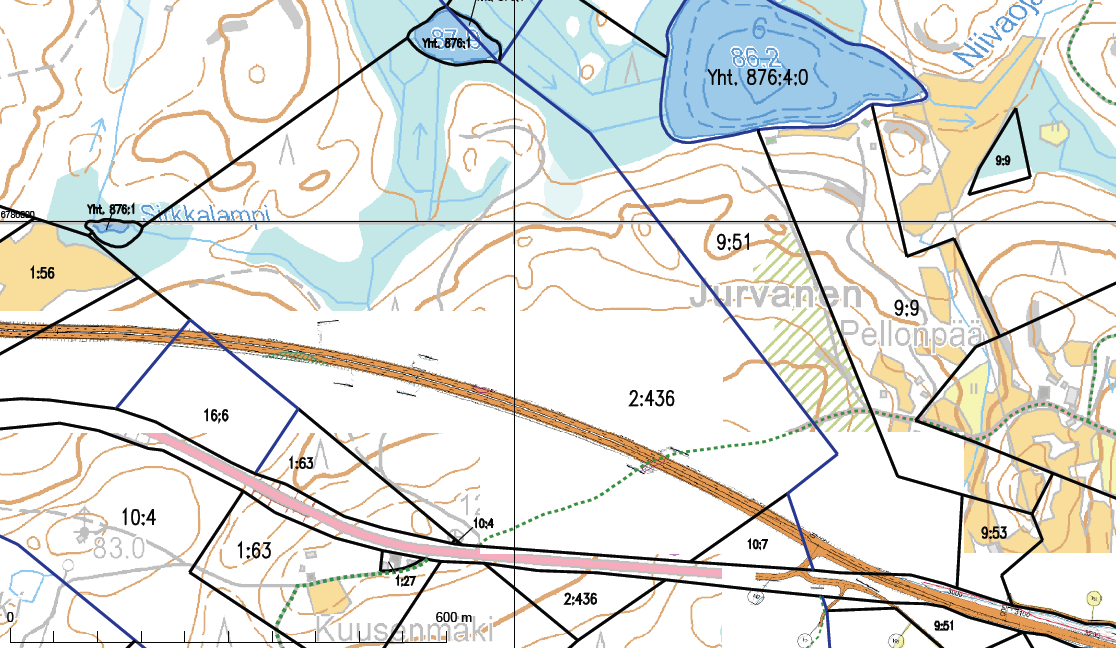 Kohdekortti 4 / Kiinteistöjärjestelysuunnitelma Tiesuunnitelma VT 13:n parantamiseksi Myttiömäen kohdalla Savitaipaleella Katkeava UPM-Kymmenen metsätie, paaluväli 2200-2800 Uusi valtatie katkaisee