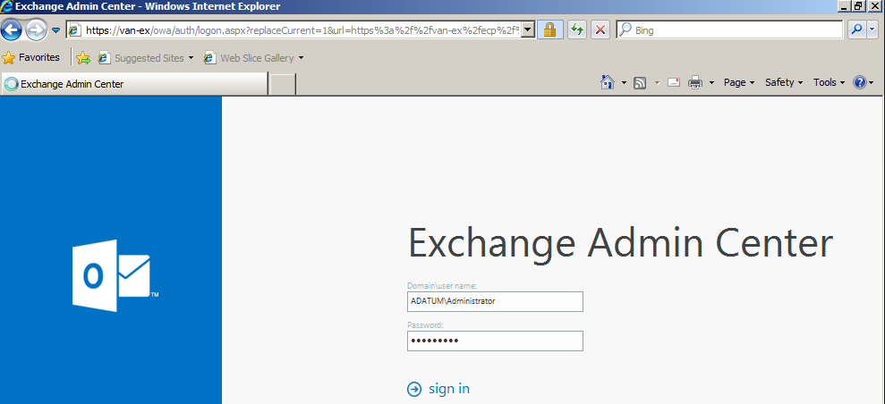24 5.2 Exchange Admin Center Exchange Server 2013 hallinnointi tapahtuu EAC:llä, joka on verkkopohjainen.