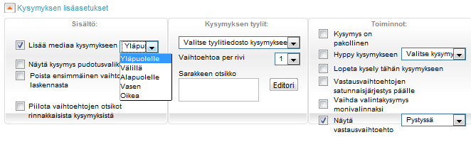 Tätä kysymysasetusta voidaan käyttää tekstikenttäkysymyksissä ja yhteystietolomakkeissa. 6.4.