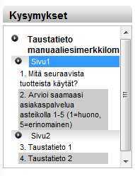 Klikkaa kysymystä kysymyssarakkeessa, Kysymyksen perusasetuksissa rastita kohta Lopeta kysymys tähän kysymykseen, tallenna. Lisää uusi sivu.