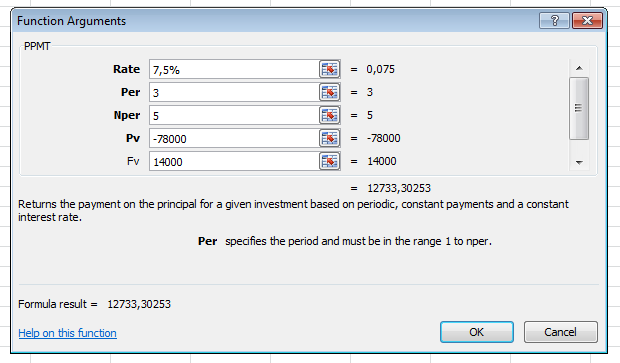 Annuiteettimenetelmä ja Excel Tietyn maksukauden poistokustannuksen/lyhennyksen voi Excelissä laskea funktiolla PPMT Rate = korkokanta (sadasosina) Per = maksukauden numero, jolta