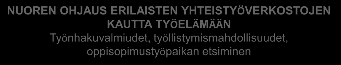 Ennakkojakson kautta oppisopimukseen NUOREN OHJAUS ERILAISTEN YHTEISTYÖVERKOSTOJEN KAUTTA TYÖELÄMÄÄN Työnhakuvalmiudet, työllistymismahdollisuudet, oppisopimustyöpaikan etsiminen ENNAKKOJAKSO