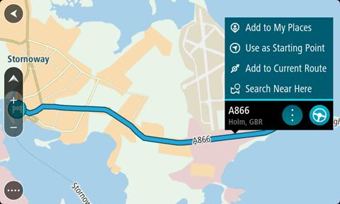 7. Opastus määränpäähän alkaa. Kun lähdet ajamaan, opastusnäkymä tulee näyttöön automaattisesti.