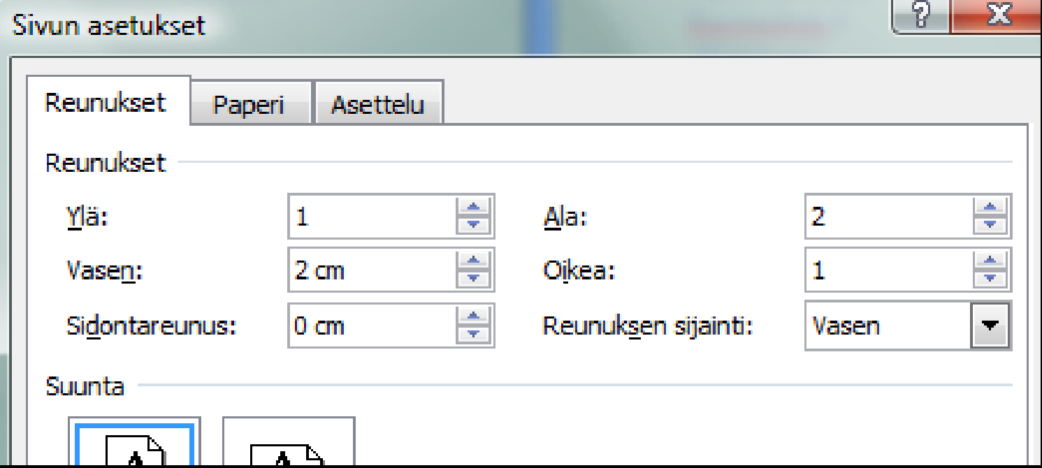 Kotiope.com 15 Sivunasettelu Sivun suunta kohdasta voidaan säätää paperi vaaka tai pystysuuntaan.