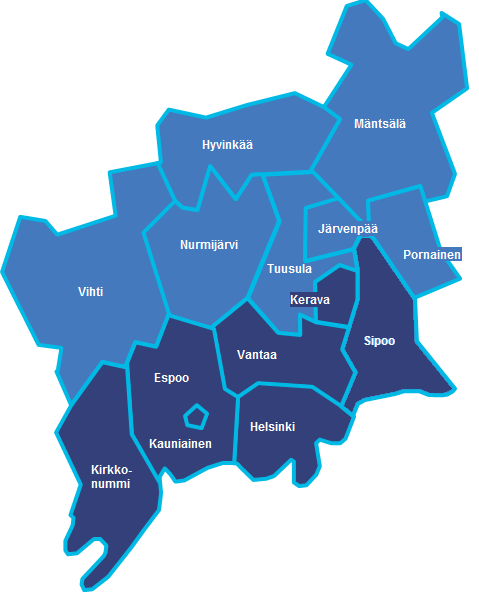 Helsingin seudun liikenne kuntayhtymä, HSL yhteistyöalue ja laajeneminen 6 perustajakuntaa: Helsinki, Espoo, Kauniainen,