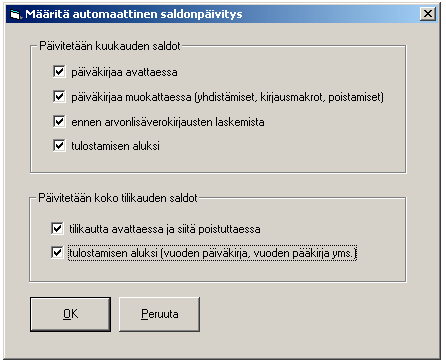 OHJELMAN NOPEUTTAMINEN Eräissä paljon vientejä sisältävissä kirjanpidoissa tai verkkokäytössä yleensä ohjelman on saattanut toimia hitaasti.