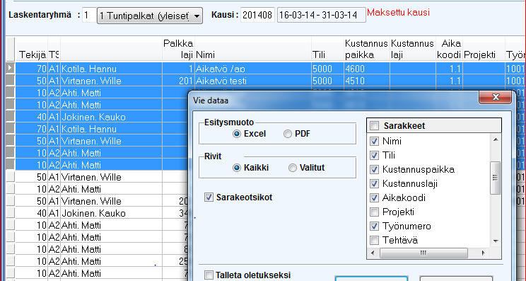 Tapahtumaselain Exceliin Joko valitut