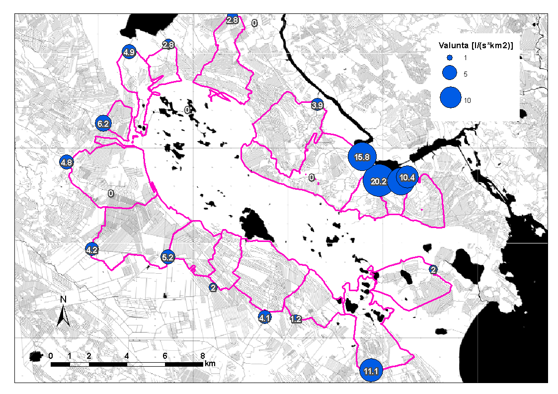 Maanmittauslaitos, 2010. Kartan muokannut P.Ala-aho Kuva 23. Alivaluma Rokuan harjun ympäristössä on suurinta harjun koillisosassa sekä kaakossa Neittävänjoella.