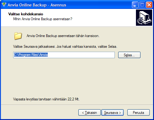 3(7) Kuva 3 Tällä asennusohjelmalla koneellesi asennetaan Anvia Online Backup v.0.