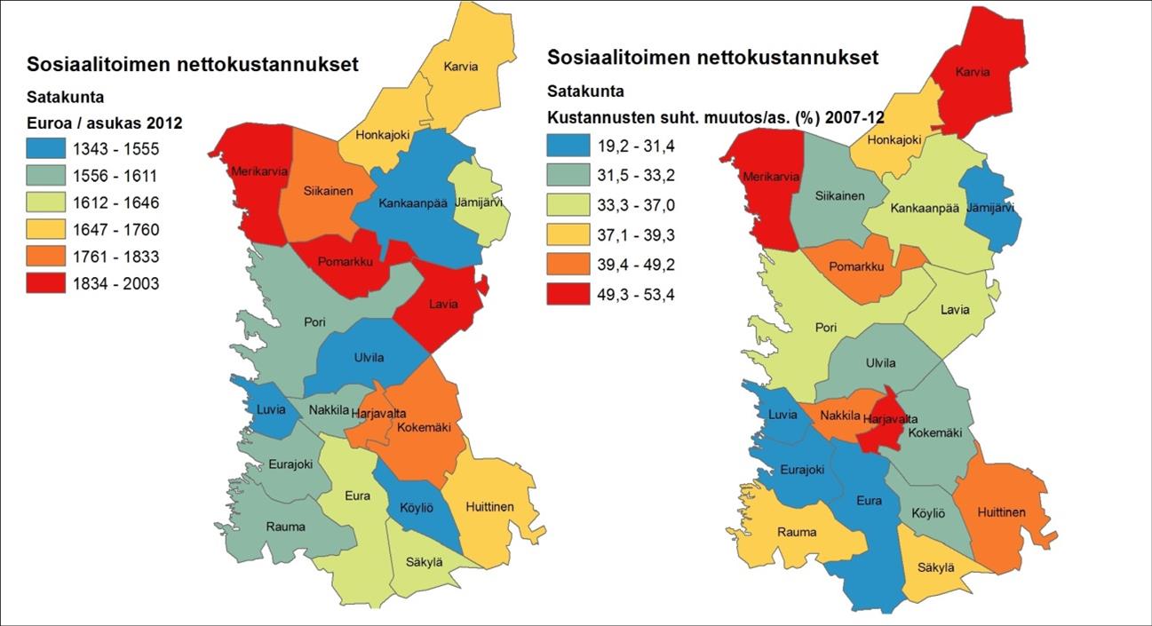 41 1.5.2 Sosiaalitoimen nettokustannukset Indikaattori ilmaisee kuntien sosiaalitoimen nettokustannukset euroina asukasta kohti.