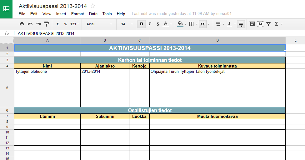2. Aktiivisuuspassin toteutus Aktiivisuuspassi on paperinen dokumentti, mutta siihen tarvittavat tiedot kerätään sähköisesti.