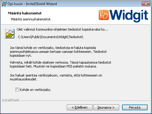 XP:ssä C:\Documents And Settings\AllUsers\Documents\Widgit\Tiedostot ja Vistatietokoneessa C: \Users\Public\Documents\Widgit\Tiedostot.