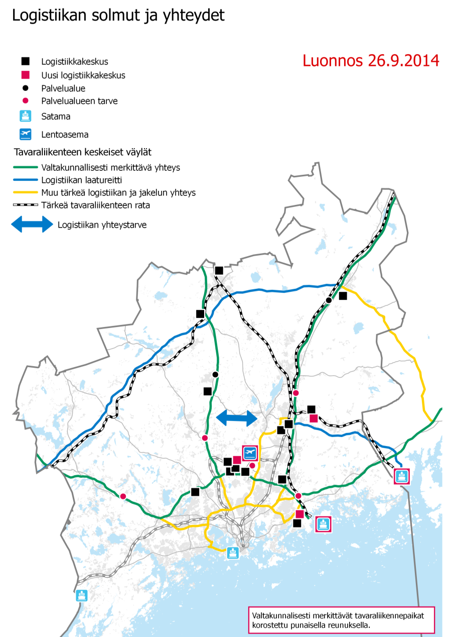 50 Kuva 26: Logistiikan solmut ja yhteydet, nykytilanne ja kehittämistarpeet. Kuvassa on esitetty nykyiset ja suunnitteilla olevat uudet logistiikkakeskukset.