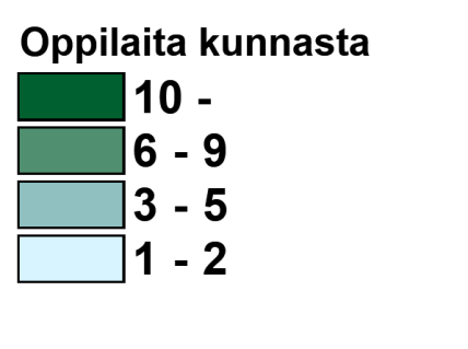 Kuljettajaopiskelijaksi hakeutuneiden määrä kunnittain Metsäkoneenkuljettaja / metsäalan perustutkinto Vuoden 2012 jälkeen aloittaneet nuorisoasteen opiskelijat n=1236