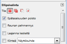 Haaga-Helia ammattikorkeakoulu GIMP-ohje 8 (38) Pyöristetyt kulmat (Rounded corners) pyöristää kulmat Laajenna keskeltä (Expand from center), valitsee keskipisteestä alkaen tai Ctrl-näppäin pohjassa.