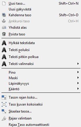 Haaga-Helia ammattikorkeakoulu GIMP-ohje 11 (38) Tasoja luodaan ja muokataan lähinnä Taso (Layer)- paletin ja Tasot (Layer)-valikon avulla.